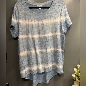 Market & Spruce Blue and White Tie-Dye Short Sleeve Top Spring Summer